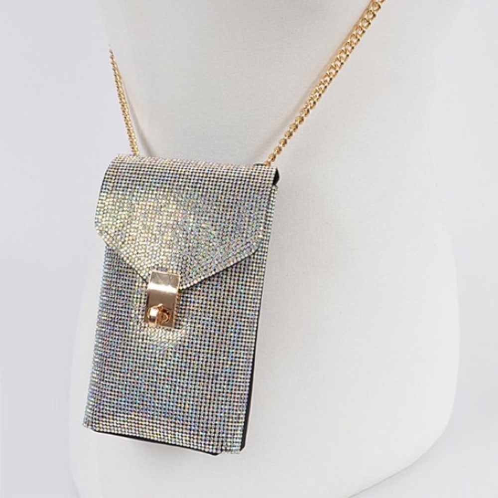 Metallic Rhinestone Crystal Phone Pouch Sling Bag - Picture 7 of 8